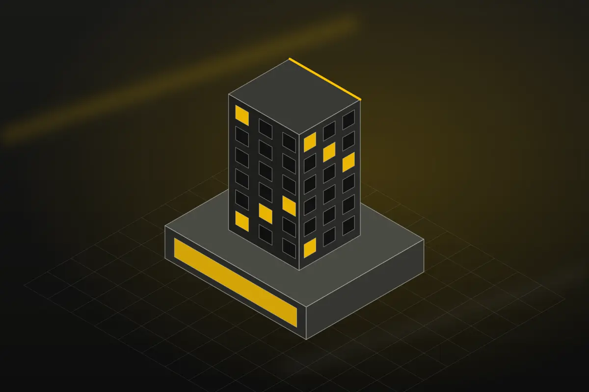 Illustration of a commercial office building on a podium