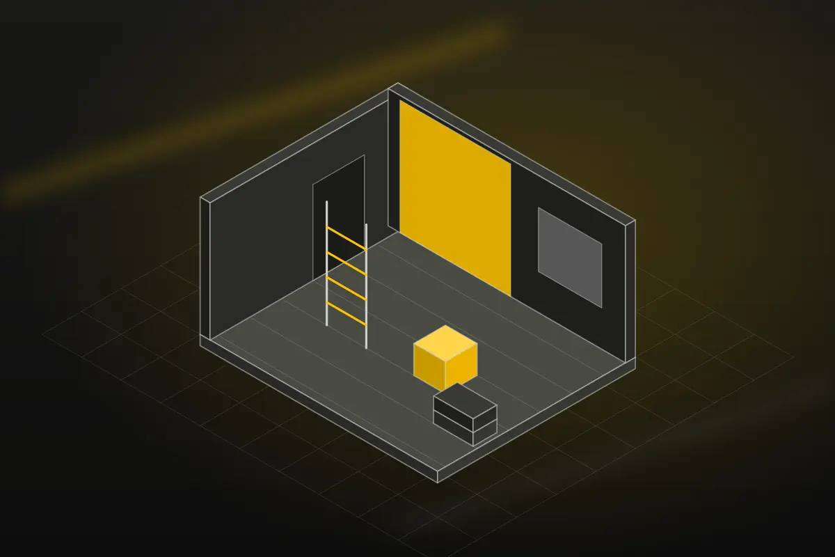 Illustration of a room being refurbished, with a ladder and a freshly painted yellow wall